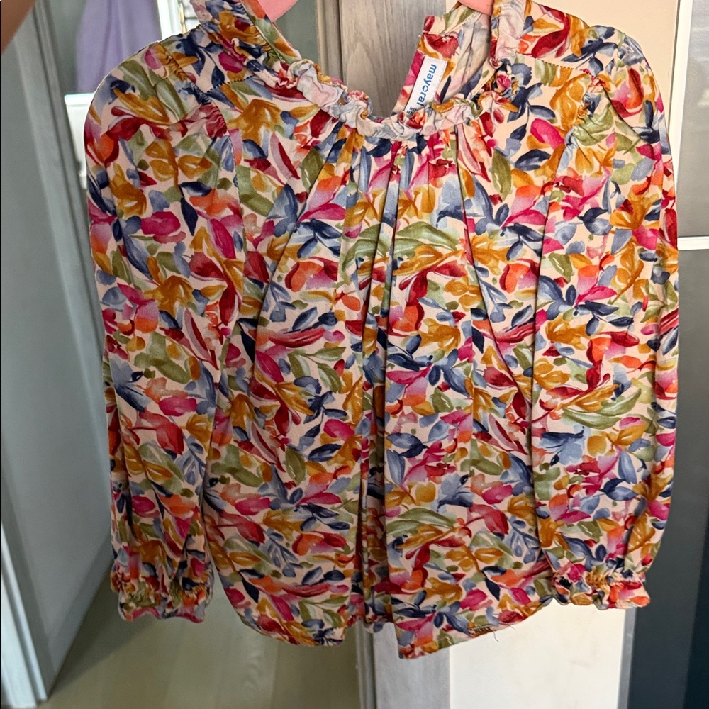 Mayoral Floral Multicolor Ruffled Neck Blouse